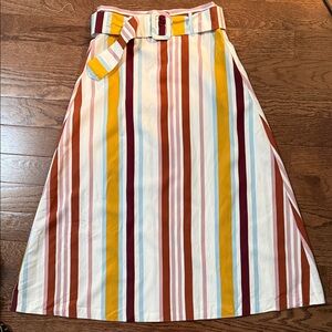 Zara Multicolor Striped A-Line Skirt with Belt